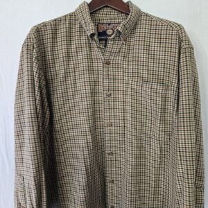 Vtg Duluth Trading Mens‎ L Cotton Wool Blend Plaid Houndstooth Button Up Shirt